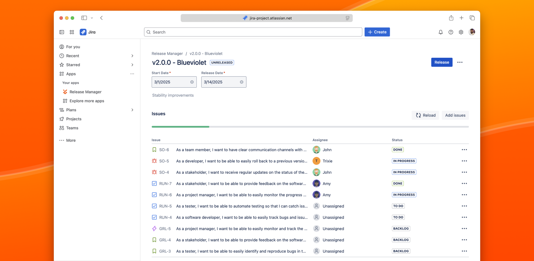 Track release progress across multiple projects