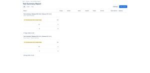 Test Summary Report for one project: all reports with verdict and version