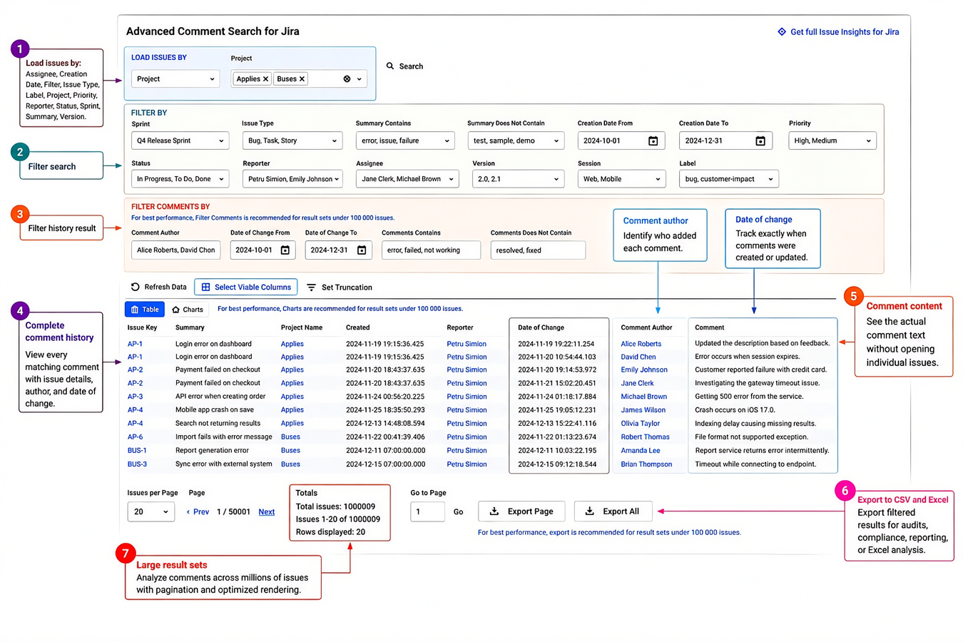 Apply advanced comment filters to find exactly the comments you need by author, date, content, or comment count, reducing large result sets to the most relevant discussions.