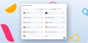 The news subscription overview features filters, a search bar, a space news preview and detailed information regarding any space available for subscription.