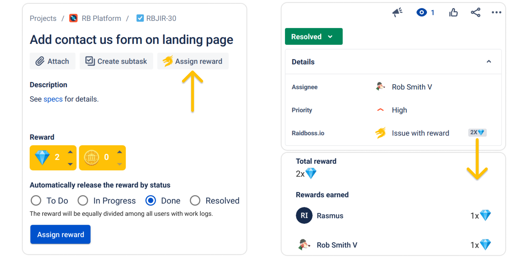 Assign rewards to issues