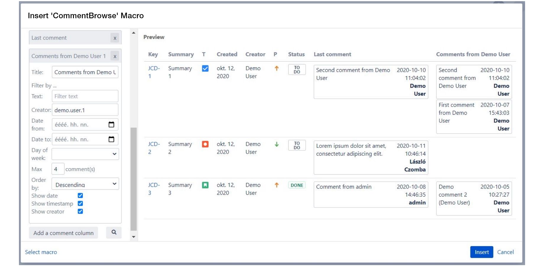 Customize the comment queries with the parameters