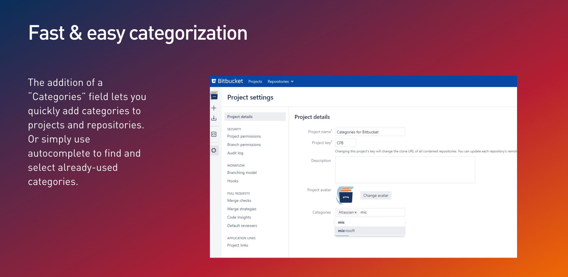 Adding categories to a project.