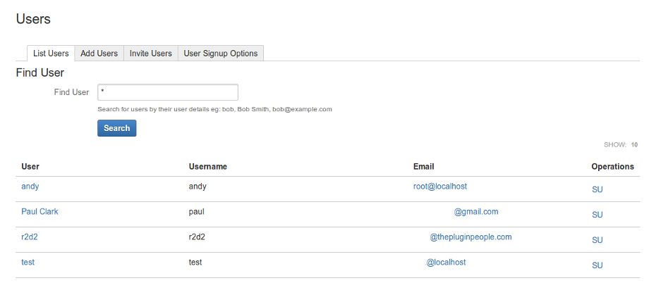 Shows SU link in the user browser (now automatically injected) -- and in the drill down (not shown)