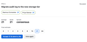 Estimate from the issue itself, without leaving it. The accepted value is written straight into your Story point estimate field.