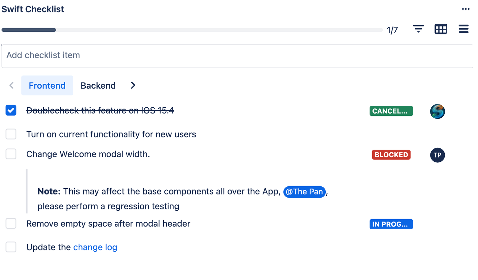 Comprehensive checklists
