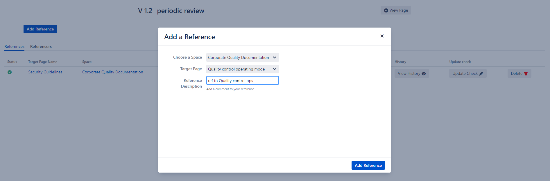 reference creation on a Confluence page