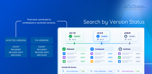 Search Jira work by affected or fix version, release status, release date, archive state, and version count to improve release readiness.