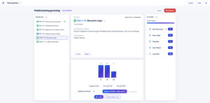 A revealed round: every player's vote, a distribution chart, and consensus stats (suggested 5, average 7.8, range 5-13) ready to apply to the issue in one click.