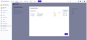 List all tests attached to issues on one screen