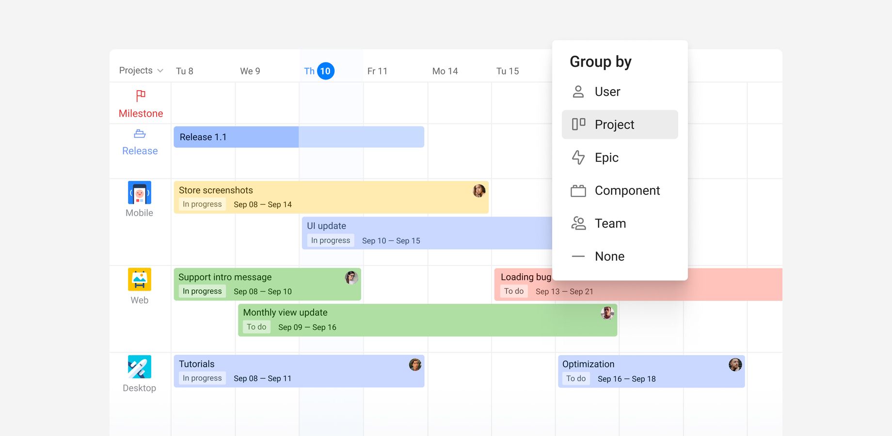 Build a visual Jira portfolio management roadmap to get an overview of how all your projects are progressing. Manage releases and highlight key dates with milestones to check whether your work is on schedule.