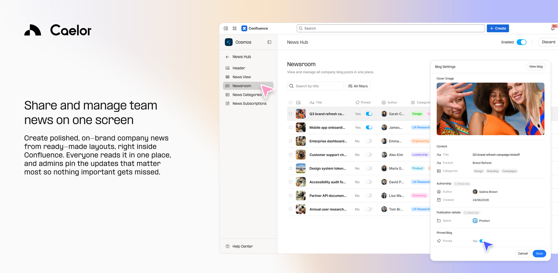 Share and manage team news on one screen