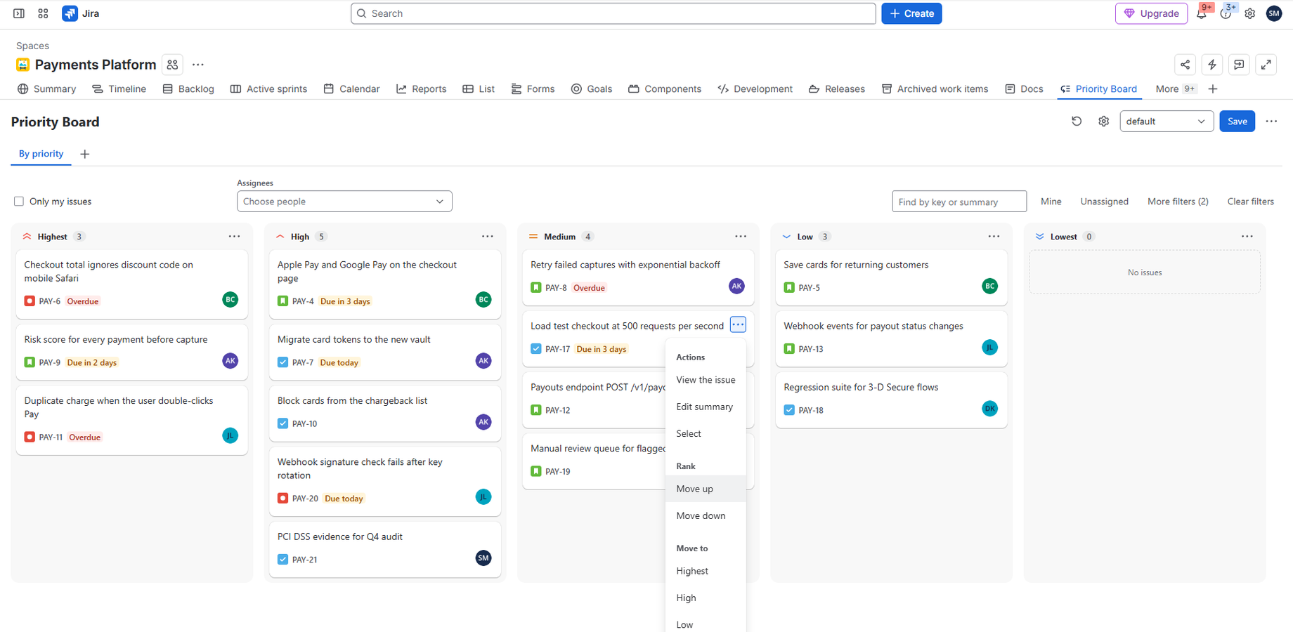 Ranking inside a priority updates Jira's own backlog order.