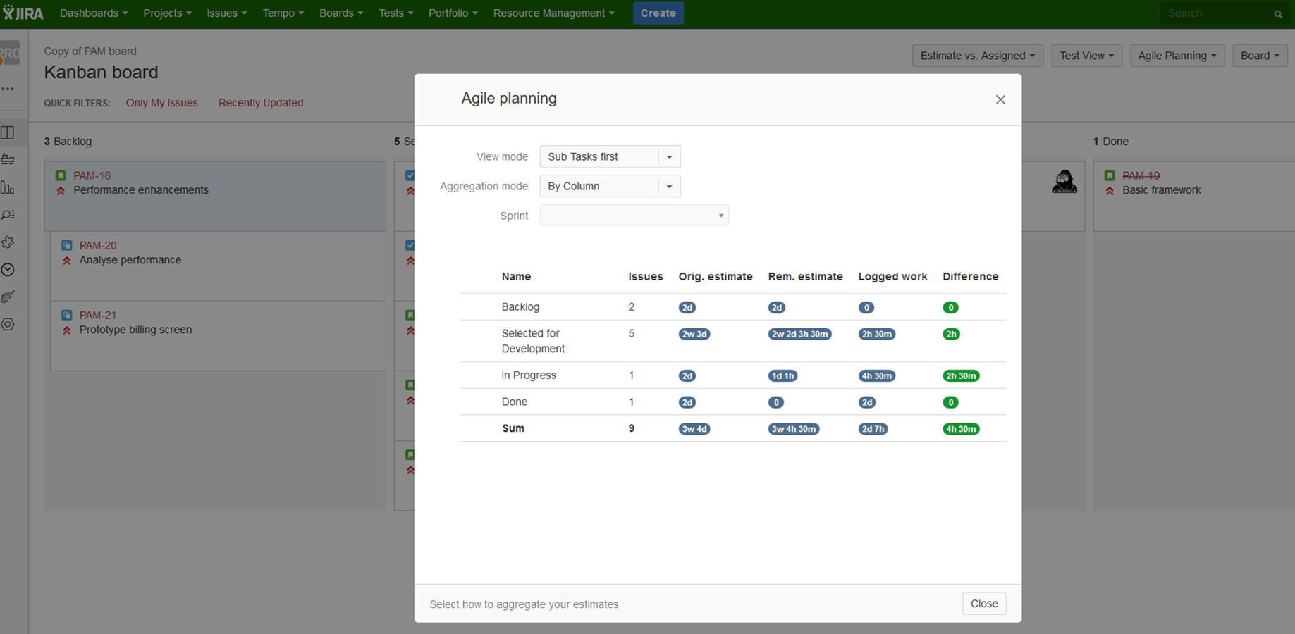 Sum up by column on Sprint and Kanban boards!