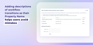 Adding descriptions of workflow transitions as their Property Name helps users avoid mistakes