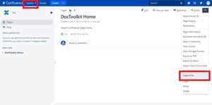 In a new Confluence location, space, or instance, simply navigate to the desired page and select the 'Import File' menu option
