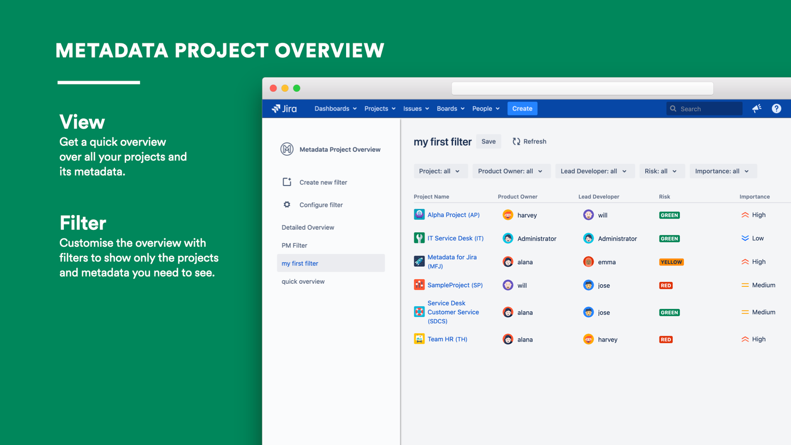 Get a quick overview over all your projects and its metadata