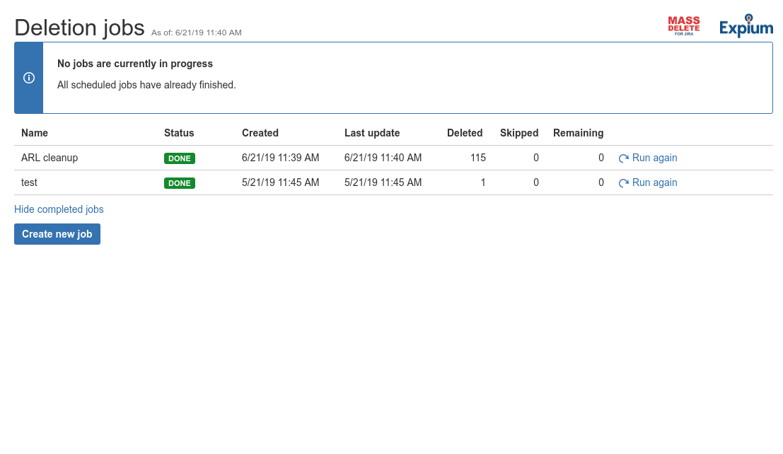 Manage multiple deletion jobs