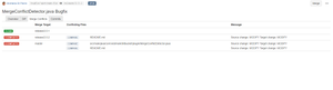 Example results from a repository with two release branches and a master default branch.
