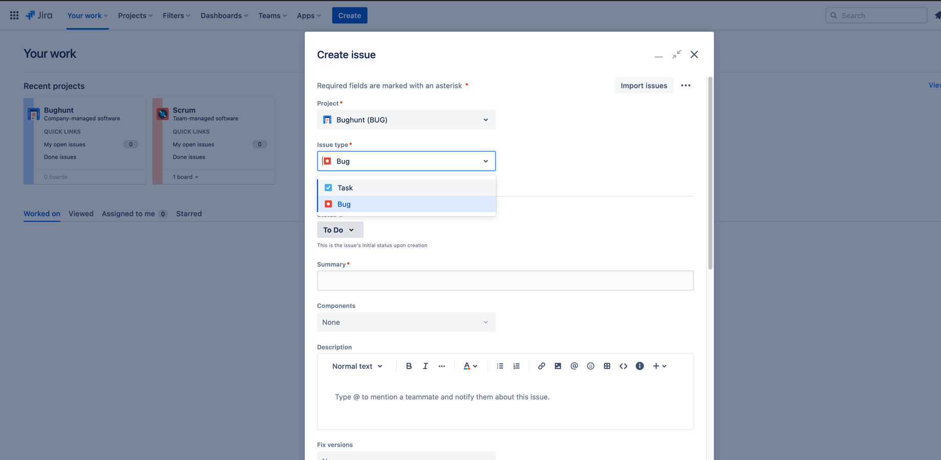 When the users opens the Global Issue Create window, rules are applied. See screenshot.