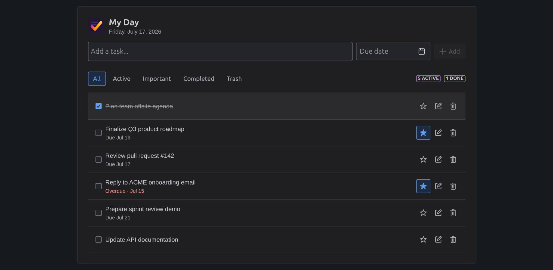 My Day in dark theme, following your Jira appearance settings.
