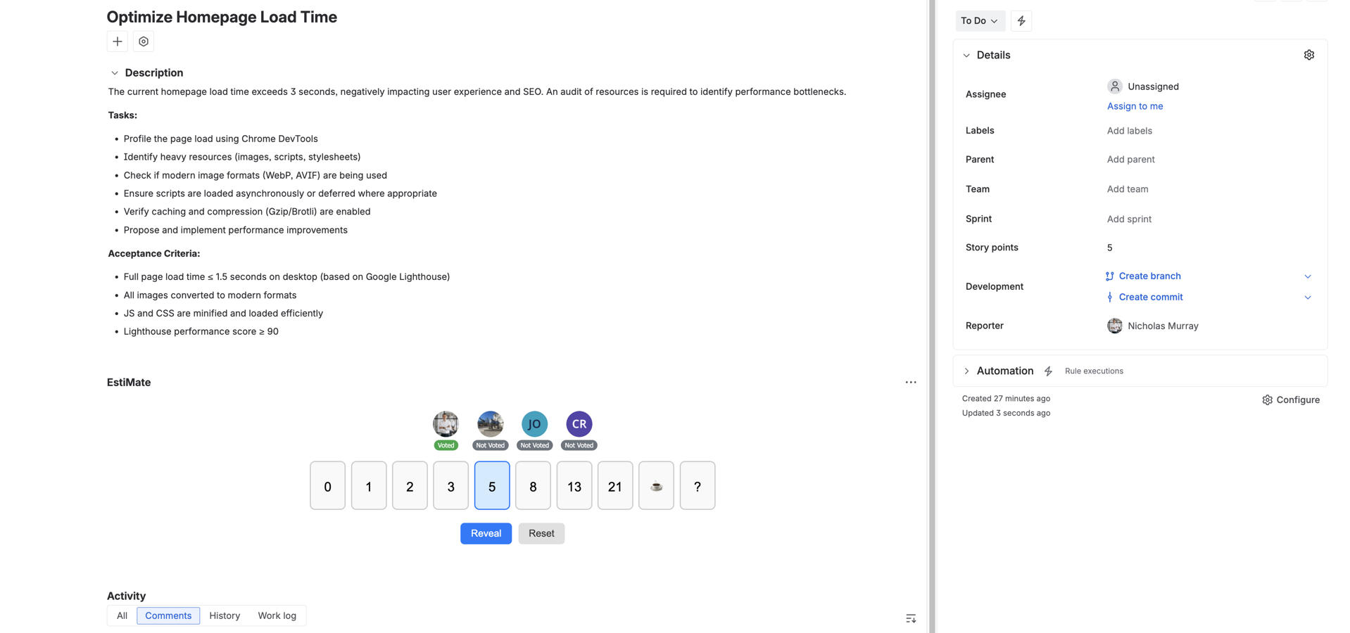 Estimate stories directly in Jira