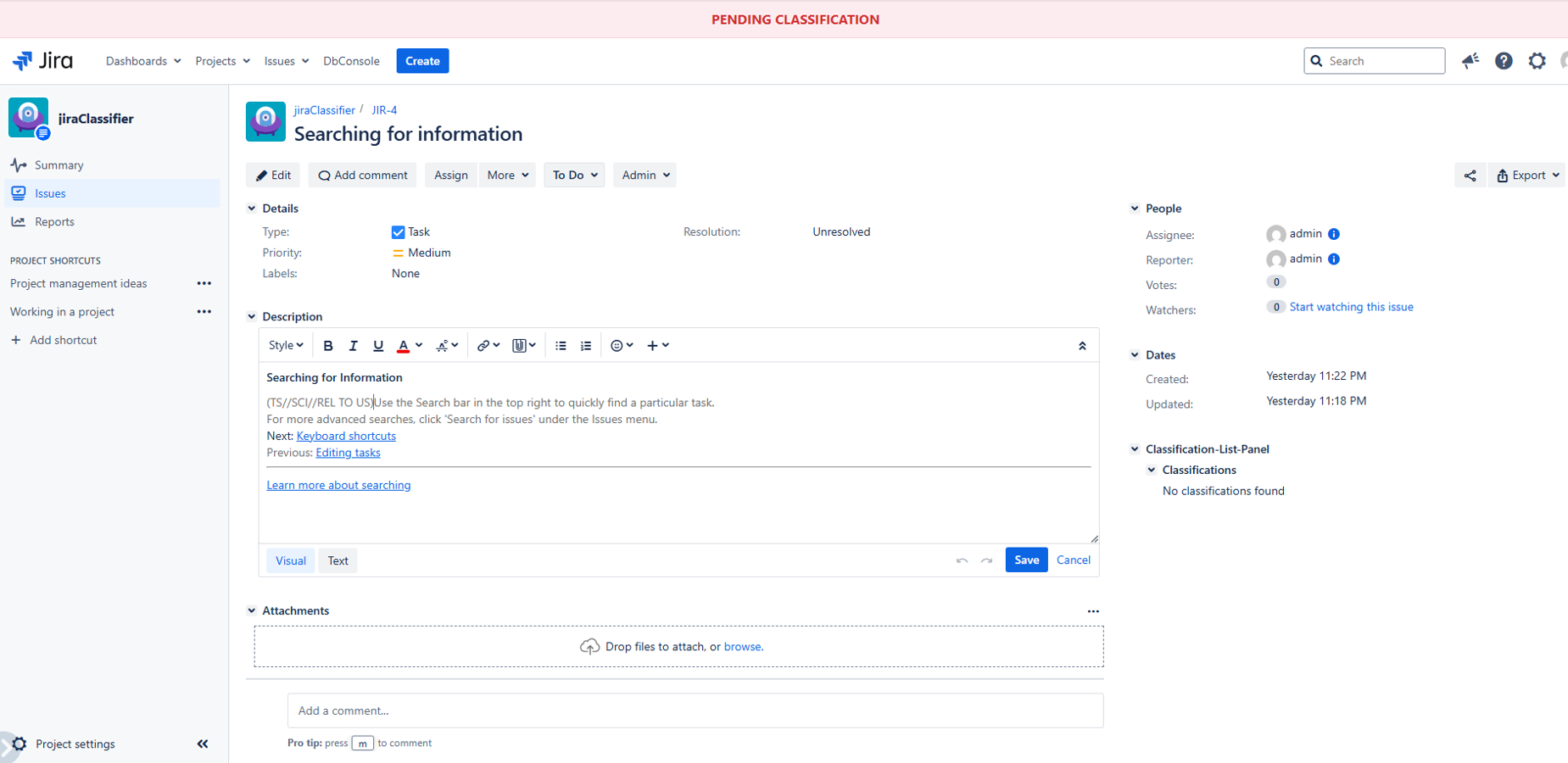 Quick Edit adds a classification; on save the plugin captures it, updates the classification list, computes the rollup, and refreshes the banner and Rollup Classification panel.