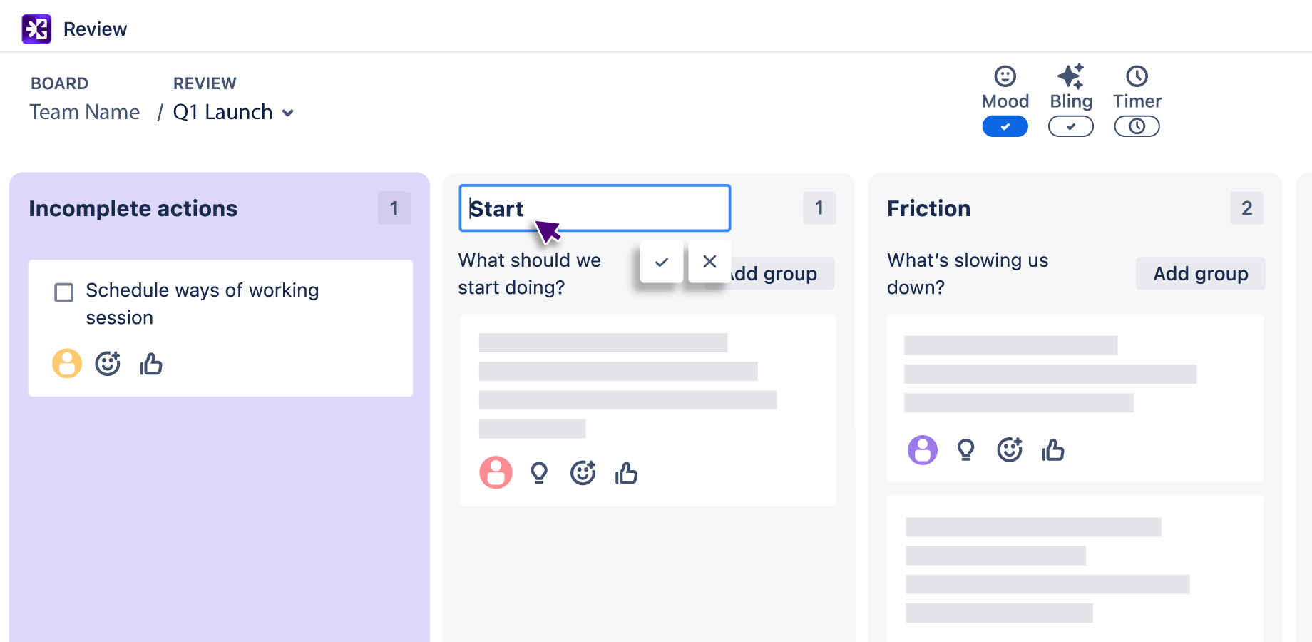 Customisable columns and reactions invite async engagement and guide discussion while saving prep time. Run reviews, debriefs or retros that are smooth, collaborative, and always worth the time.