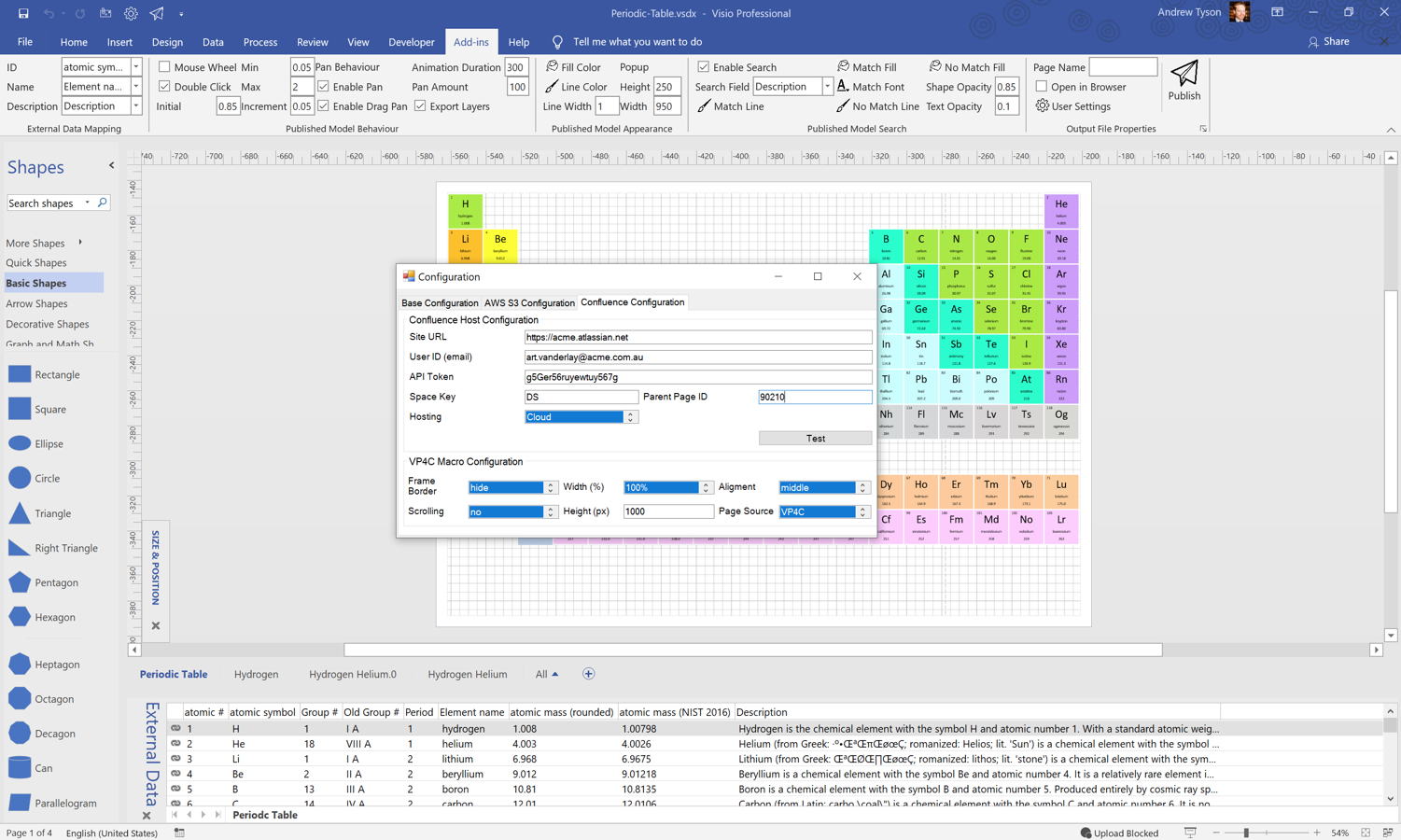 Configure Confluence Cloud including: Site, Confluence Space, Parent Page and User Information in MG4V User Settings. Publish to Confluence in using IFrame or VP4C Macro