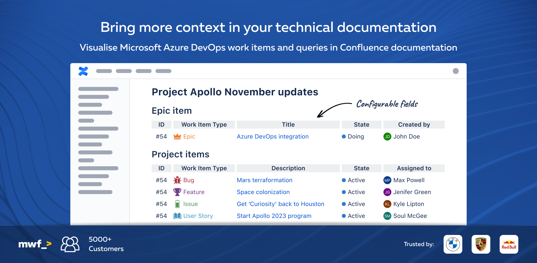 Connect Confluence to Azure DevOps to stay up to date with the latest changes in Azure DevOps. No more copying and pasting between Confluence and Azure DevOps.