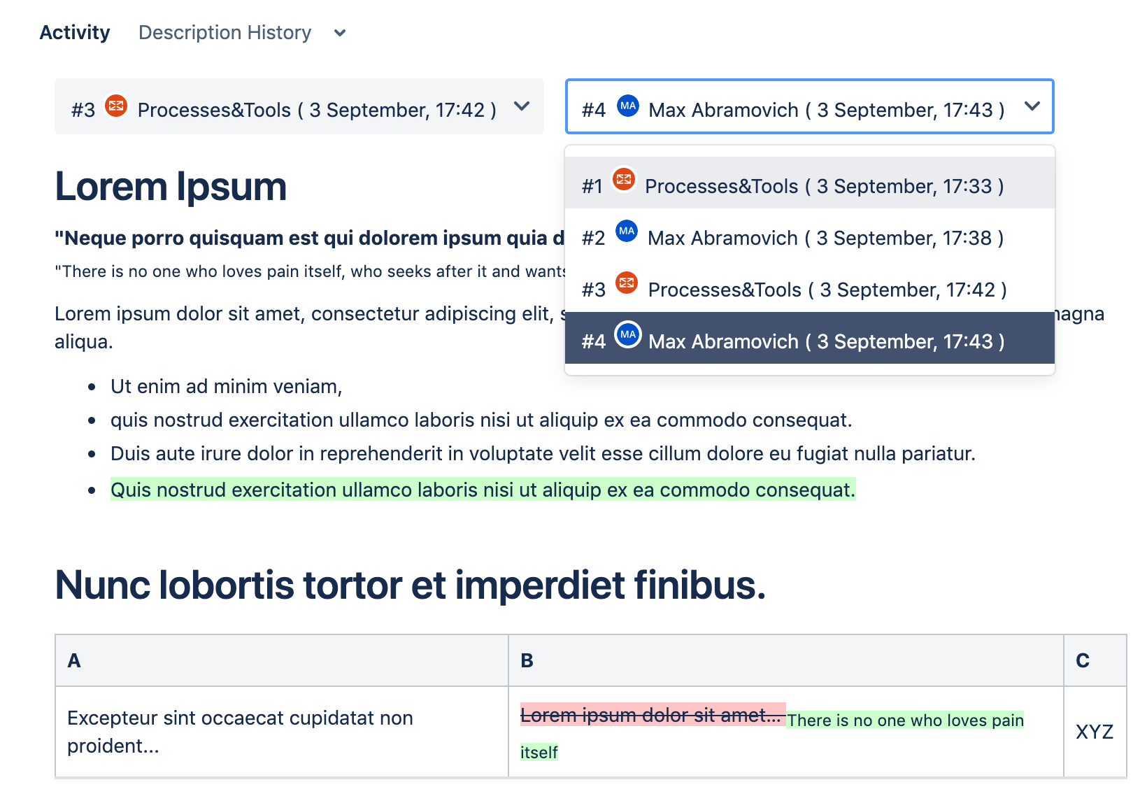 Comparing version 2 and version 3 diff with the regular History tab view