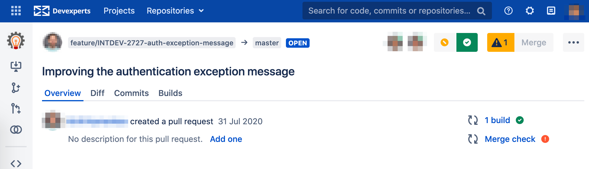 Renders like a standard build status on the main pull-request view and can block the merge with related veto