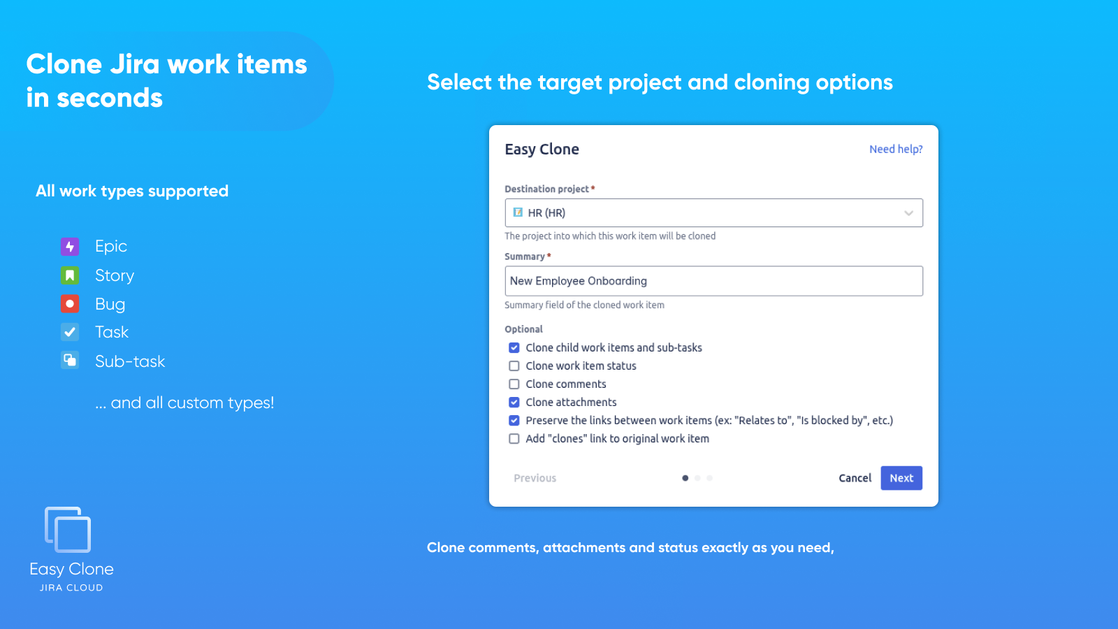 Select a destination project