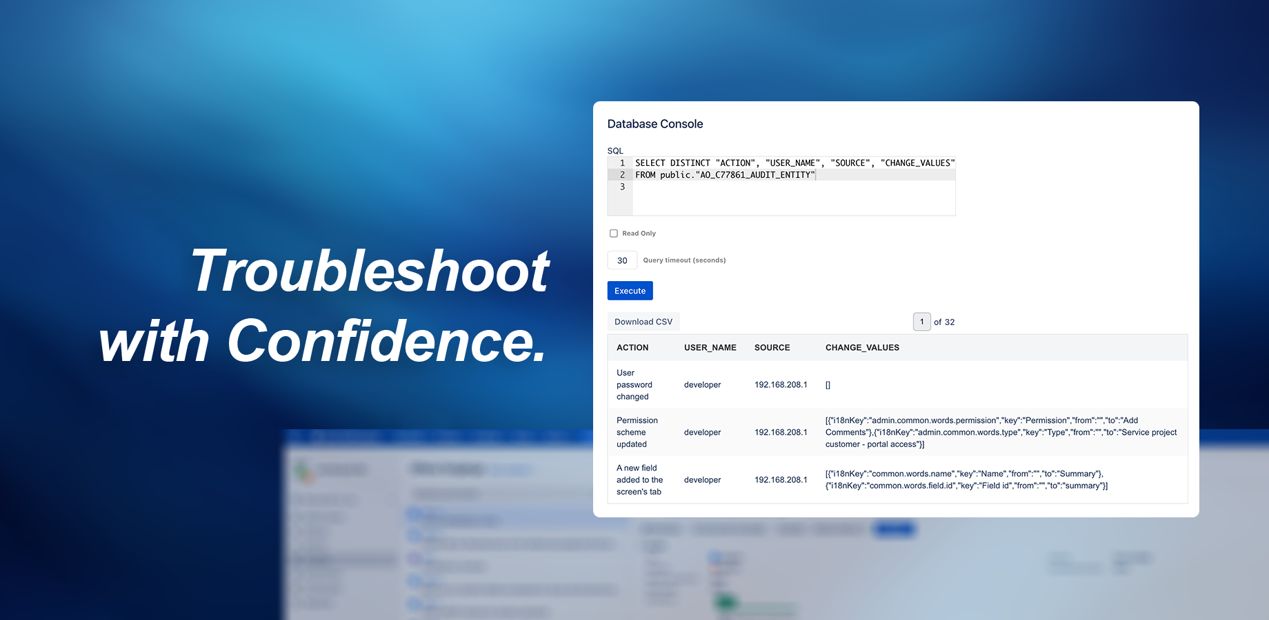 monitoring example changes with an SQL query on the jira database