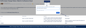Add a Change History Table to a Confluence page to display document approvals from the Comala Document Management app