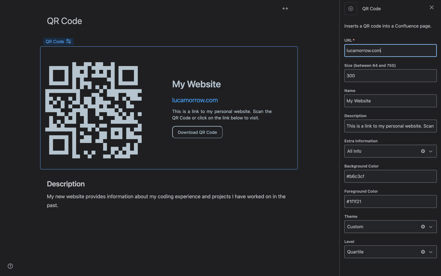 A customization panel showing options for adjusting size, complexity, and color, with a preview of the styled QR code.