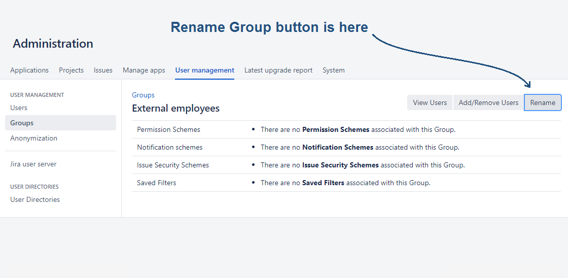The “Rename” button appears on each group page for instant access