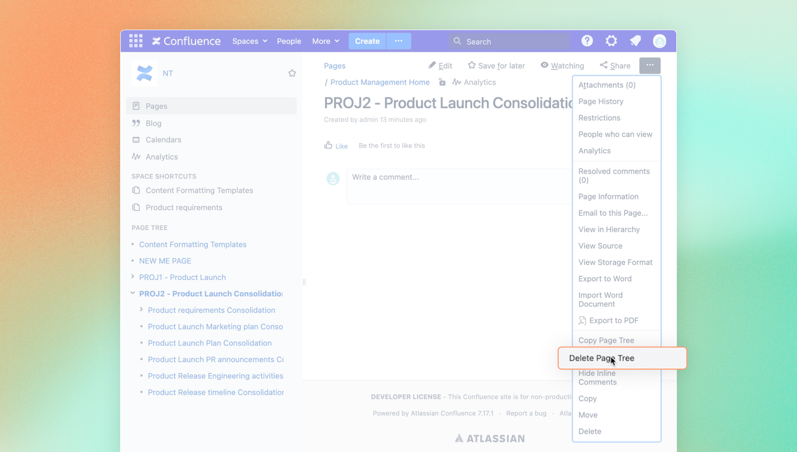 Delete entire page trees with only one click. Whenever there have been numerous changes to your document and you have to migrate spaces, cleaning them makes the process easier.