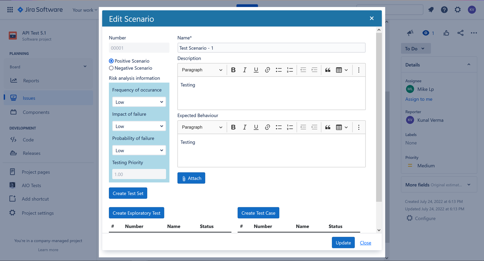 Formal Testing for Jira Isuues
