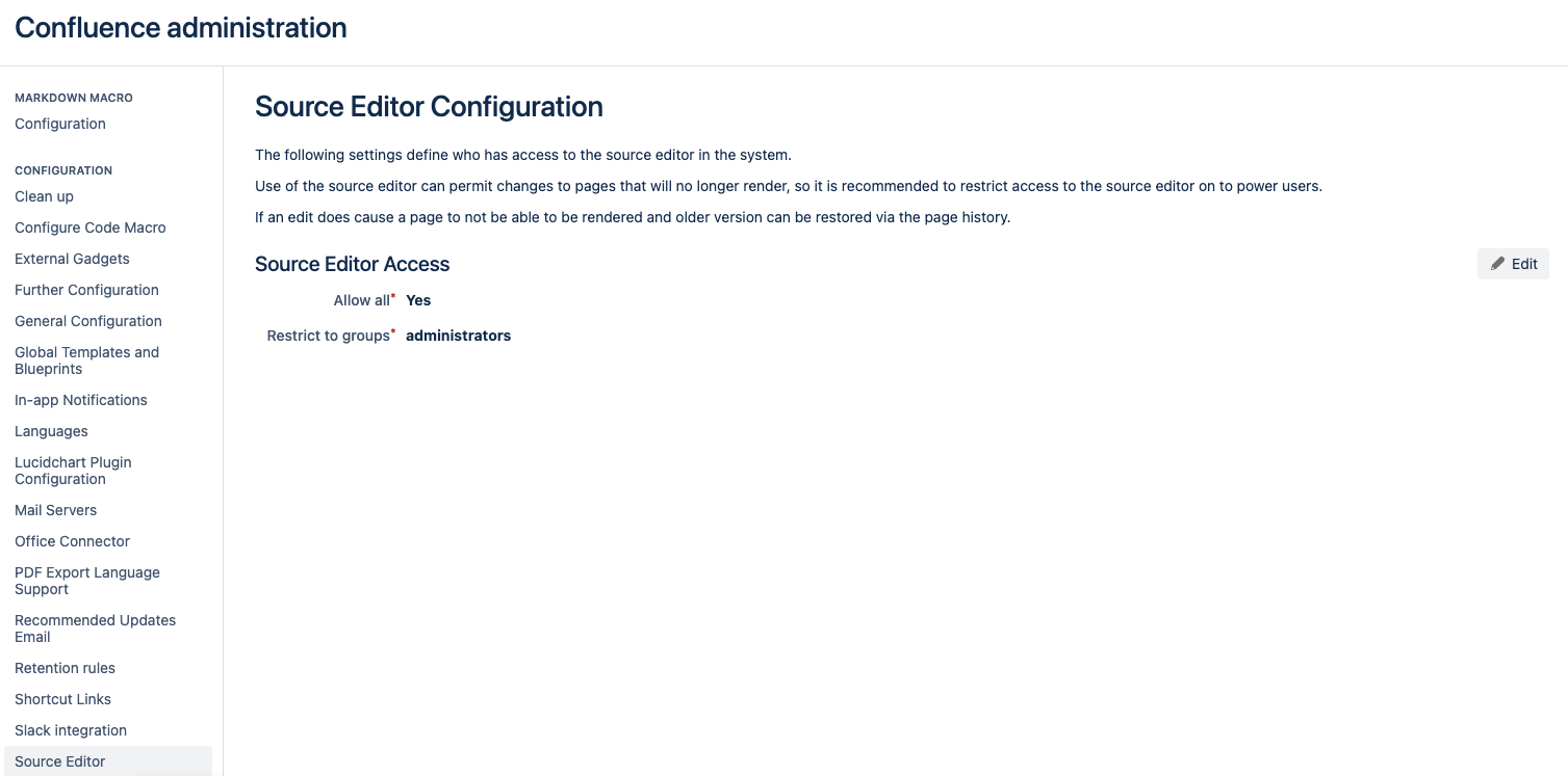 Source Editor access configuration