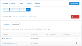 Pentest<>Jira integration list view