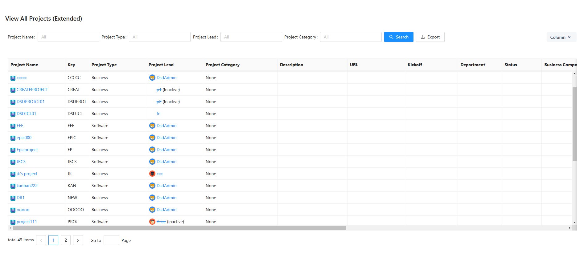 - Browse project list with project properties
- Export projects