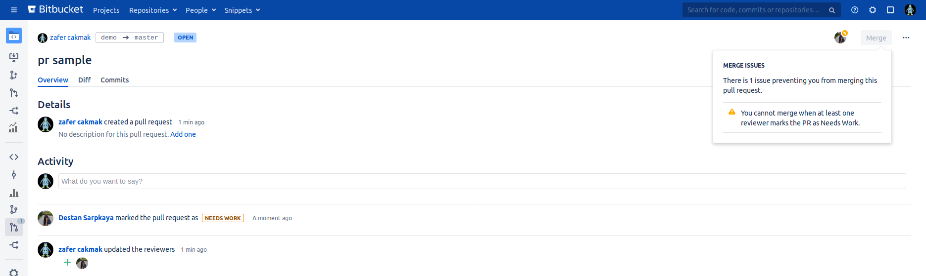 Prevent merge when pull request needs work