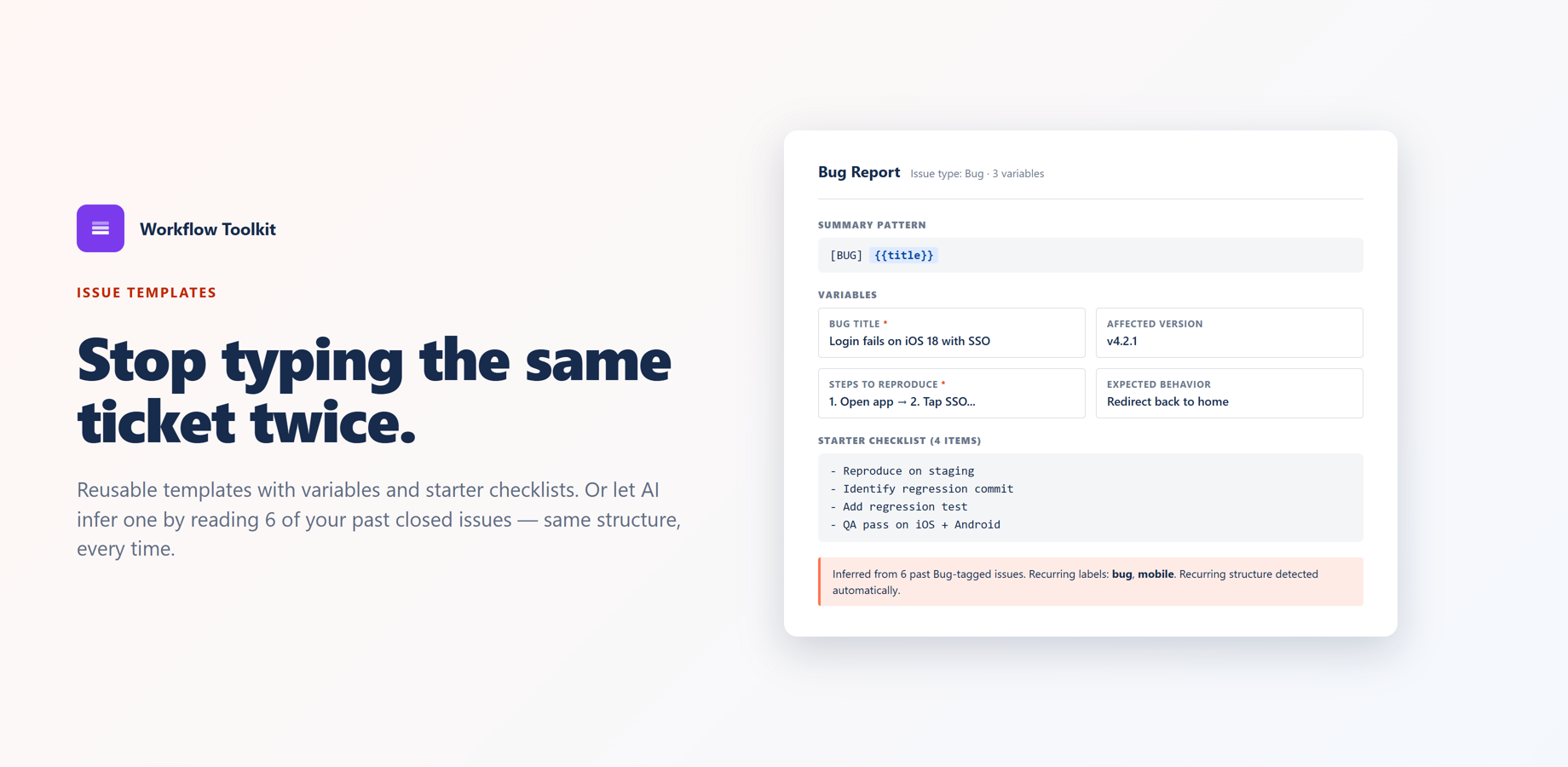 Issue Templates — variables + starter checklist