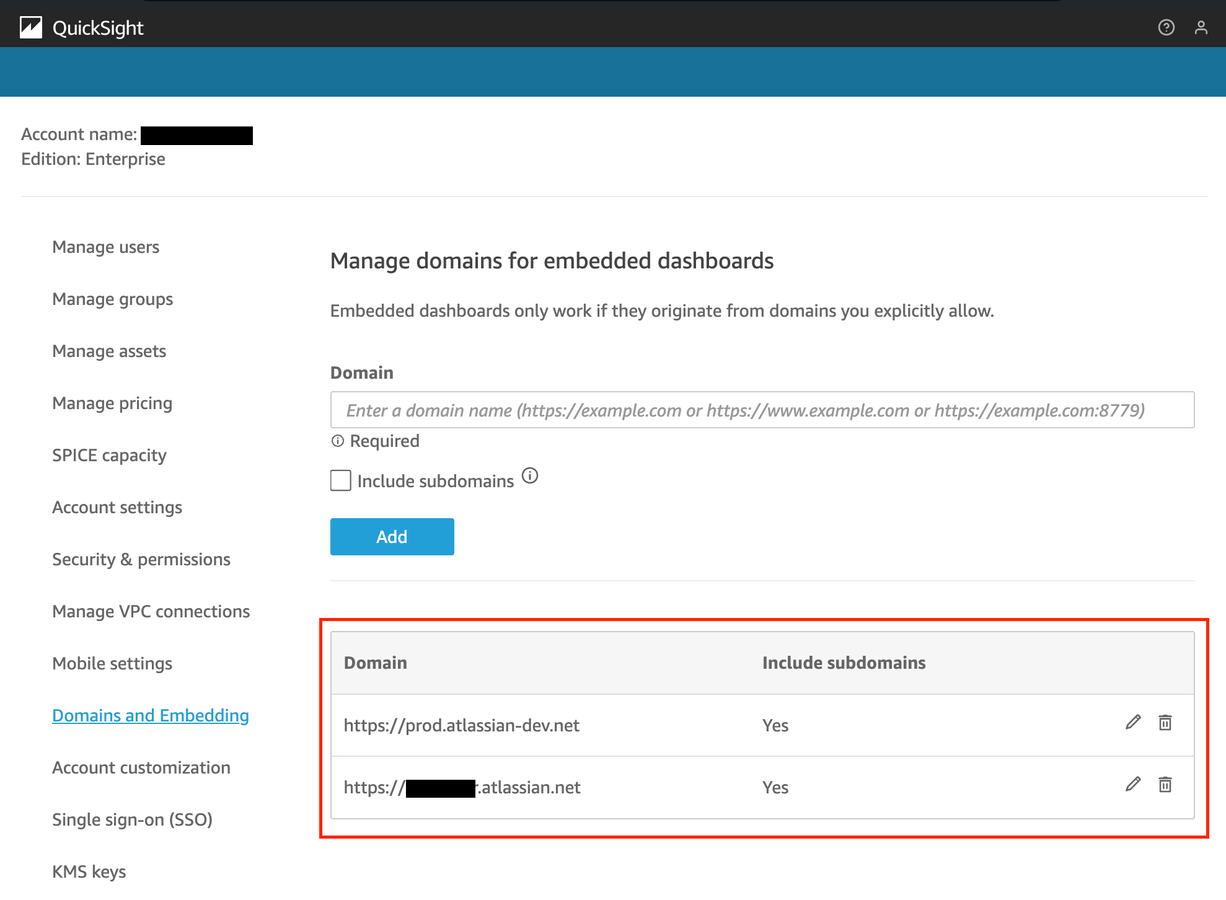 Configure QuickSight for embedding on Confluence