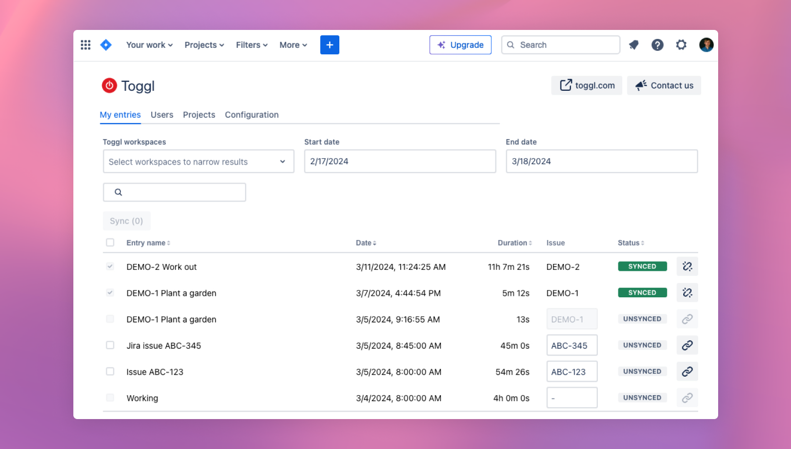 Convert your existing Toggl entries into worklogs