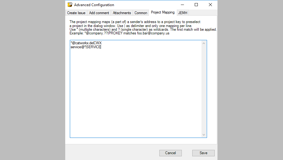 Configuration dialog: Project mapping tab