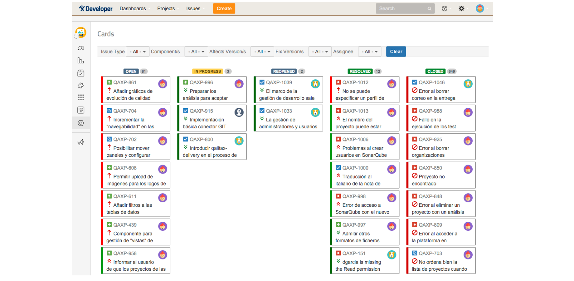 This is the cards kanban for a software development project. Each card is an issue. You can drag and drop your cards to transition the issues.