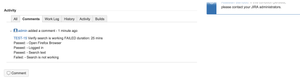 Comments in Jira issue for failed test