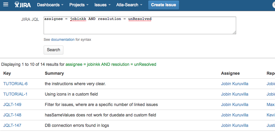 This screenshot show a remote Jira search from local Jira.